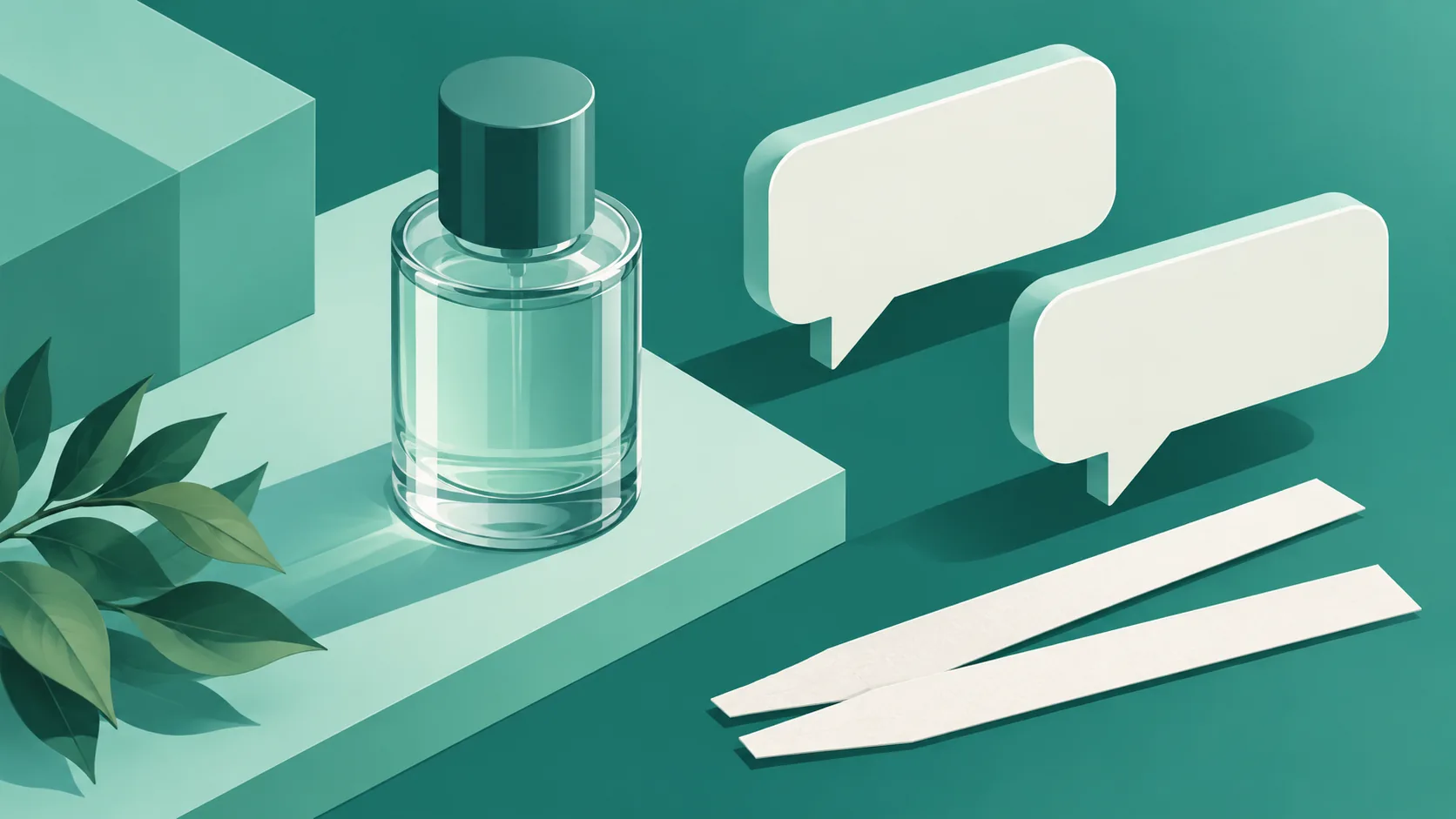 Generic bottle beside blank conversation bubbles and blotters